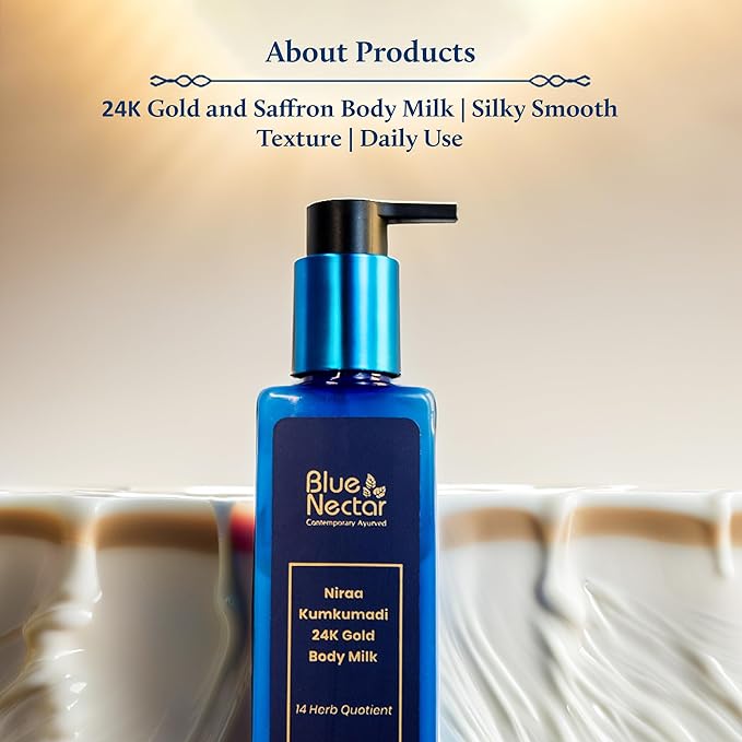 Blue Nectar 24K Carat Gold Body Milk for Women & Men | Body Lotion with Plant Based AHA & Niacinamide | Moisturizer for Body | All Skin Types (14 Herbs, 6.76 Fl Oz)-BrightBean Baby