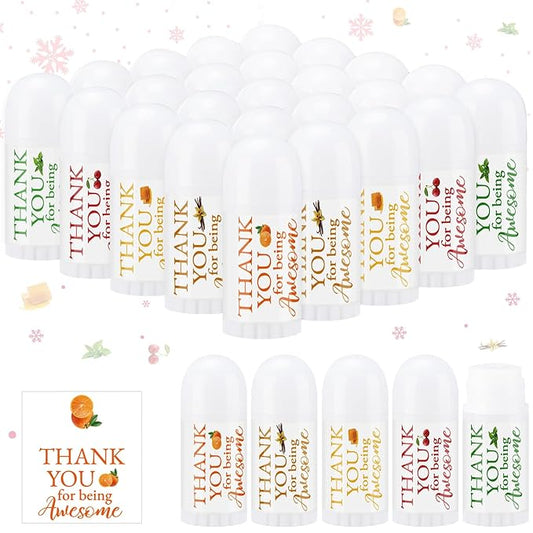25 Pcs Mini Lip Balm Bulk 5 Assorted Flavors Thank You Lip Balm Employee Appreciation Gifts Dry Chapped Lip Care Products for Adults Coworkers Women Friend Wedding Bridal Shower Baby Shower-BrightBean Baby
