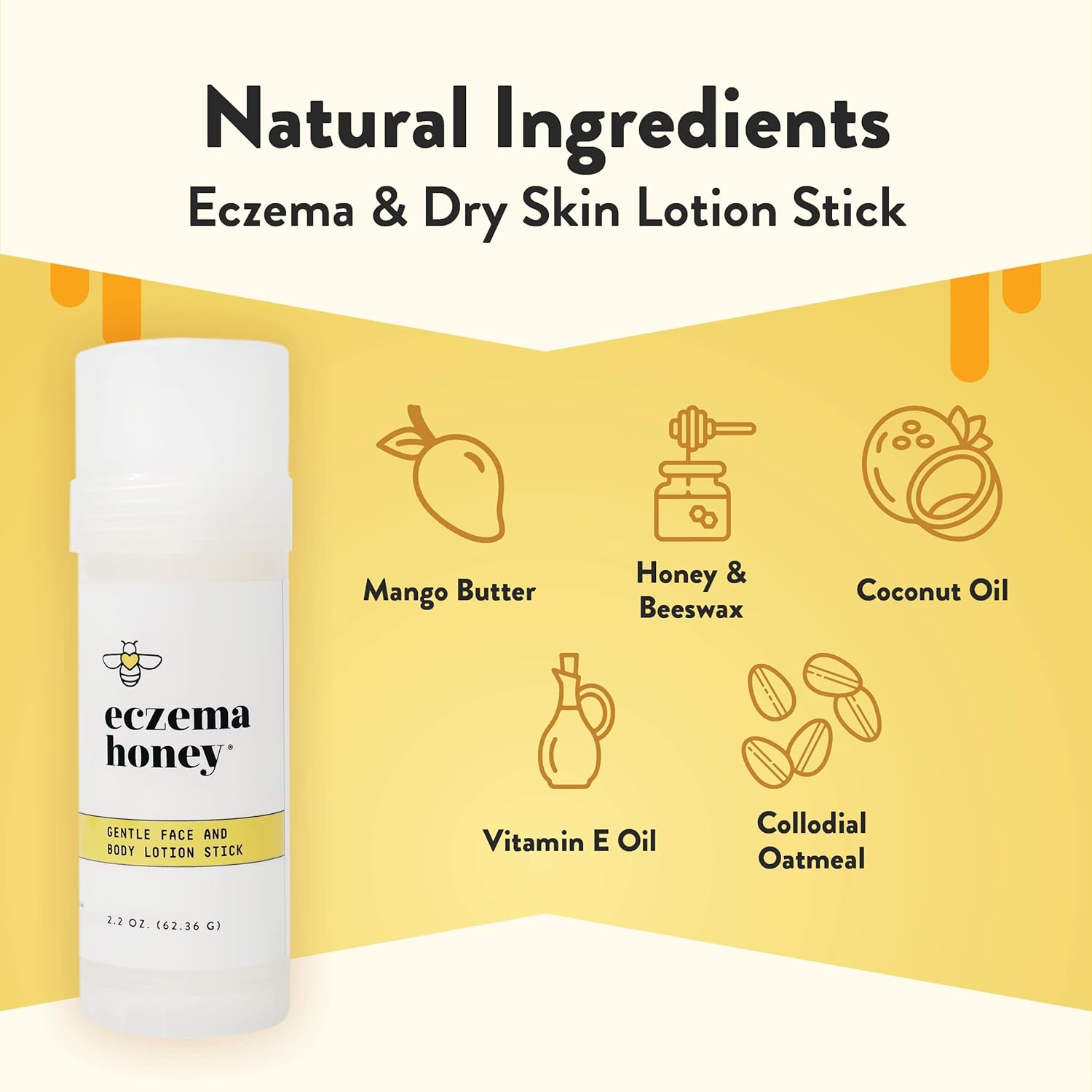 ECZEMA HONEY Gentle Face & Body Lotion Stick - Moisturizing Colloidal Oatmeal Hand Cream for Extremely Dry Skin - Eczema Lotion Helps Psoriasis, Dermatitis & More (2.2 Oz)-BrightBean Baby