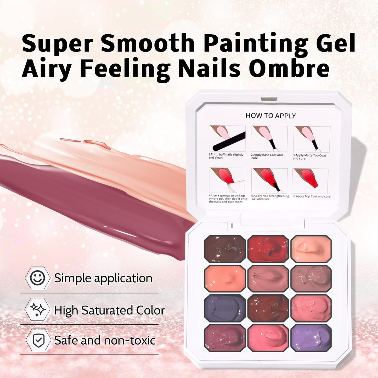 Sponge Pat Paint Nail Gel, Ombre Nails Gradient Gel Nail Blush Blooming Aura Nails Drawing Stripper Floral Painting DIY Nail Art, No Wipe, UV/LED Curing (12 Colors G)-BrightBean Baby