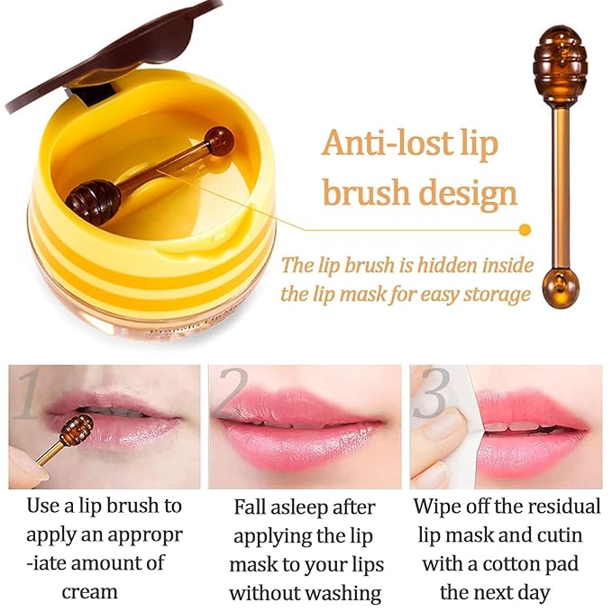2 PCS Bee Lip Balm Honey Pot, Honey & Watermelon Lip Sleeping Masks Overnight, Hydrating Prevention Dry and Cracked Lip Scrubs Exfoliator Lip Care, Reduces Lip Lines-BrightBean Baby