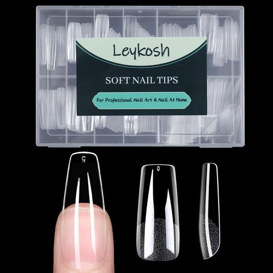 Long Square Nail Tips, 216pcs Acrylic Fake Nails Gel Nail Tips Soft, Full Cover Pre-Shaped Matte Clear Press on Nails for Extension, Diy at Home Manicure 10 Sizes-BrightBean Baby