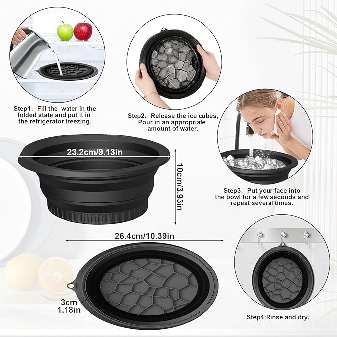 Face Ice Bath Bowl With Built-In Ice Tray, Silicone Ice Bowl Facial Folding Washbasin for Cold Plunge Therapy, Skin Tightening & Acne Relief, Reusable Ice Cubes Portable Spa Tool for Home & Travel-BrightBean Baby