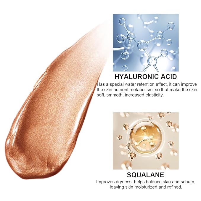 Natural Glow Liquid Filter Makeup, Longwear Face Luminizer, Complexion Booster For Any Part of the Body, Liquid Highlighter with Brush Kit, Infused Hyaluronic Acid, 1.06 fl oz (#05 MEDIUM/TAN)-BrightBean Baby