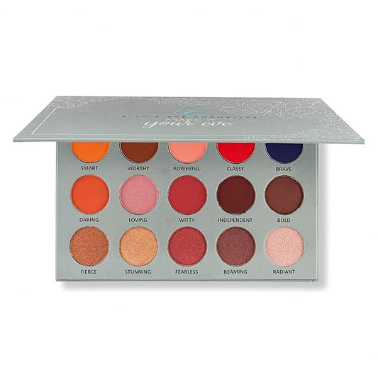 | 15 color pigmented blendable eyeshadow palette with mirror, warm neutral matte shimmery shades, travel size makeup-BrightBean Baby