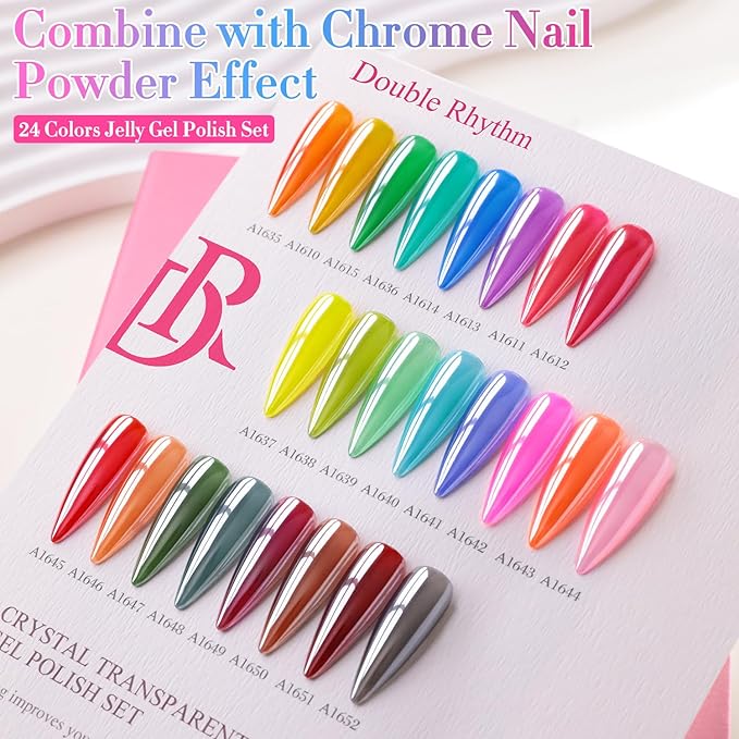 Double Rhythm 28Pcs 0.5Oz Gel Nail Polish Set Same Color Same Bottle Soak Off Gel Polish Kit Nail Art Manicure Salon DIY at Home for Women (Neon Jelly Sheer Collection-T24-11)-BrightBean Baby