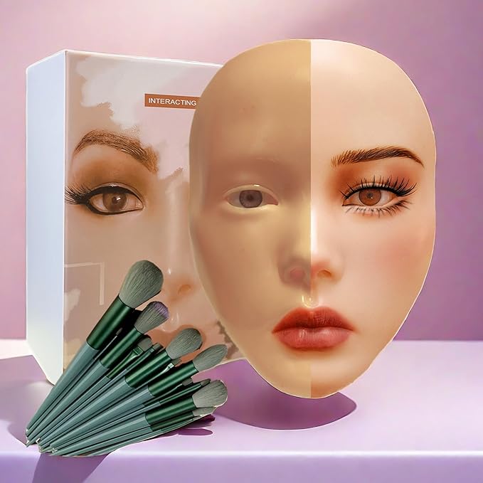 3D Makeup Practice Face, XIJIEMAO Mannequin Head For Makeup, Reusable Silicone Full Makeup Mannequin Head With Stand And Brush Set, Eye Shadow Makeup Face Board, Emerging Makeup Artist, Girl'S Gift-BrightBean Baby