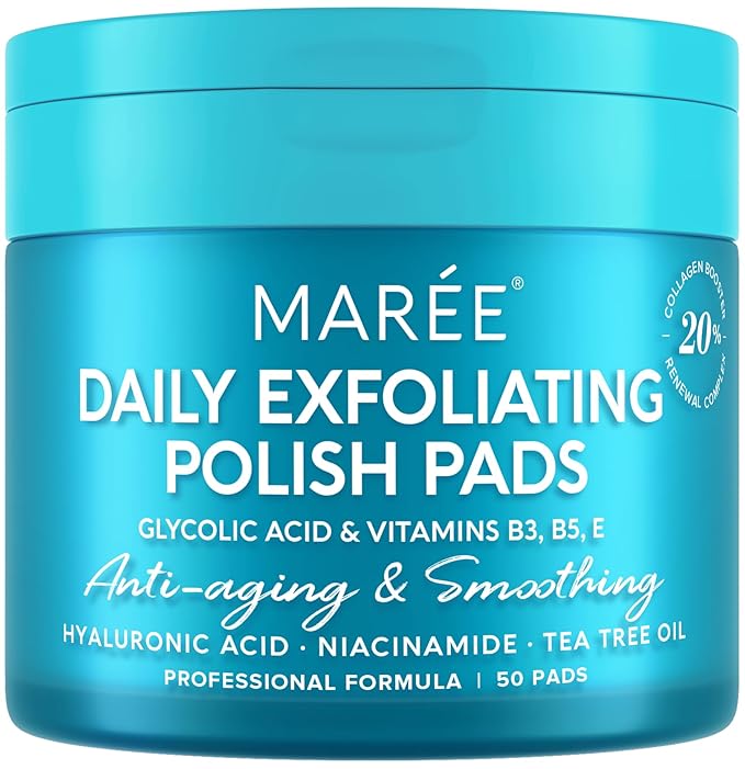 MAREE Glycolic Acid Pads - Toner Pads for Face Cleansing - Exfoliating Pad with Tea Tree Oil, Salicylic Acid & Vitamins E, B3, B5 - Facial Polishes & Peels, Skin Pore Resurfacing & Radiance - 50 Count-BrightBean Baby