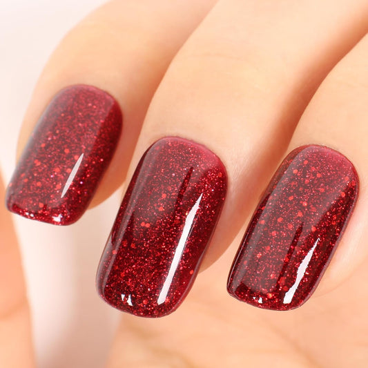 Glitter Red Gel Polish,Sparkly Shimmer Christmas Red Glitter Gel Nail Polish,0.51 Fl Oz Soak Off UV Poinsettia Gel Nail Polish for DIY Nail Art,Holiday Gifts - GP0064-BrightBean Baby
