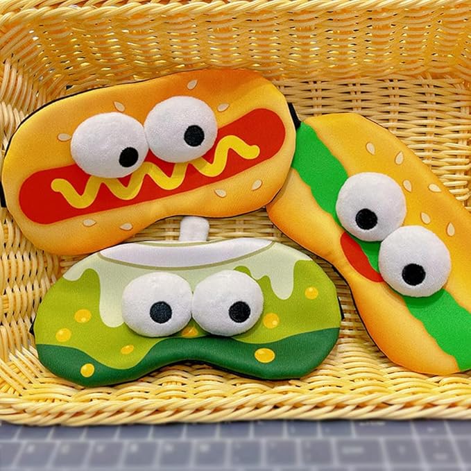 PERFECTSIGHT Sleep Eye Masks, Cute Plush Sleep Eye Cover Lightweight Adjustable Eyeshade Faux Fur Mask Cover for Women Men Sleep Travel Nap (Hotdog)-BrightBean Baby