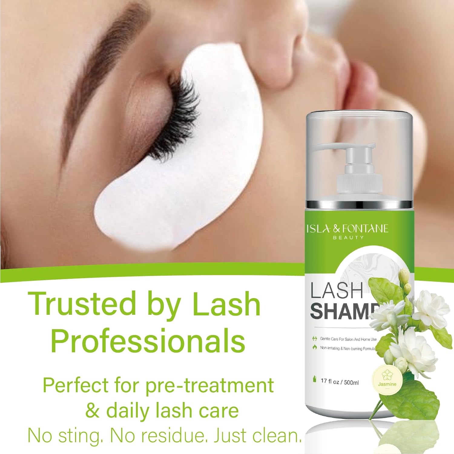 ISLA & FONTANE Lash Shampoo Bulk – Multi-Scent Series – 17 fl oz / 500ml | Gentle Eyelash Cleanser for Lash Extensions | Non-Irritating | Professional Lash Bath Foam For Salon And Home Use (Jasmine)-BrightBean Baby