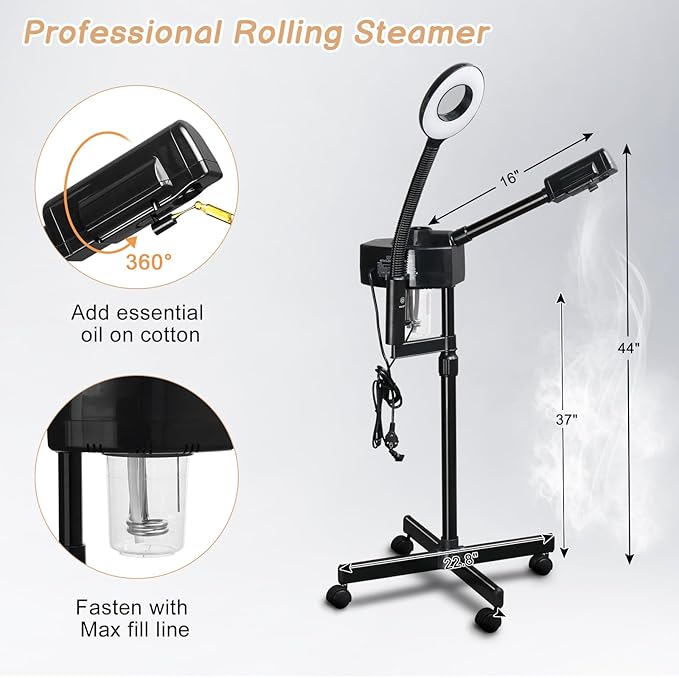 Winado 2 in 1 Professional Facial Steamer with 5X Magnification Lamp & Touch Screen, Esthetician Steamer Humidifier Face Spa Mist Steam for Home Beauty Salon, Personal Skin Care Deep Cleaning, Black-BrightBean Baby