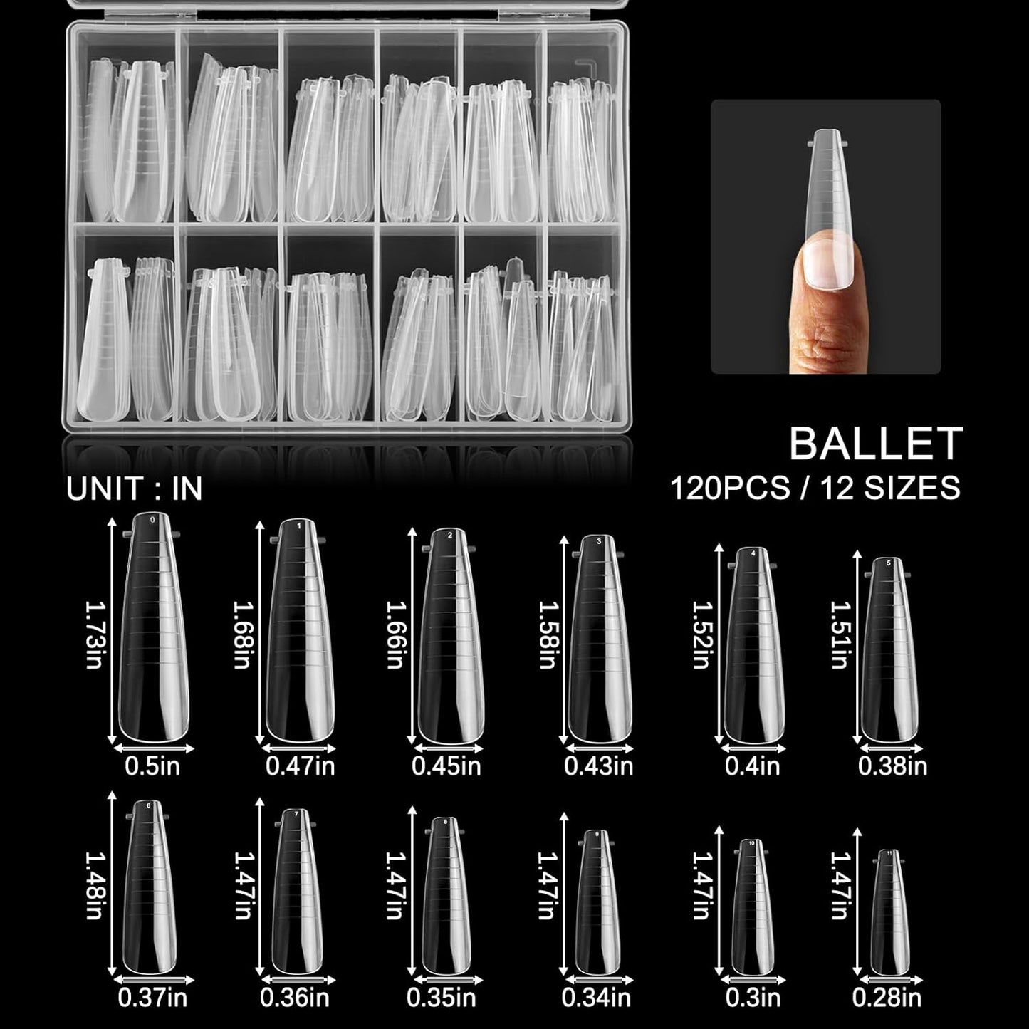 120Pcs Clear Dual Nail Forms,Long Ballet Extension Poly Nail Gel Nail Forms Full Cover Nail Molds 12 Sizes for Solid Nail Gel Glue Nail Art Design Salon&DIY(Extra Long Ballet)-BrightBean Baby