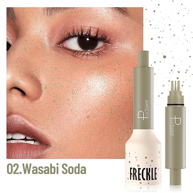 Freckle Stamp,Faux Freckle Stamp,Quick Dry Fake Freckles Pen,Waterproof Long Lasting Natural Vivid Faux Freckles Pen,Get Sun-Kissed Stars Makeup in One Press,5-Dot Design,02.Wasabi Soda.-BrightBean Baby