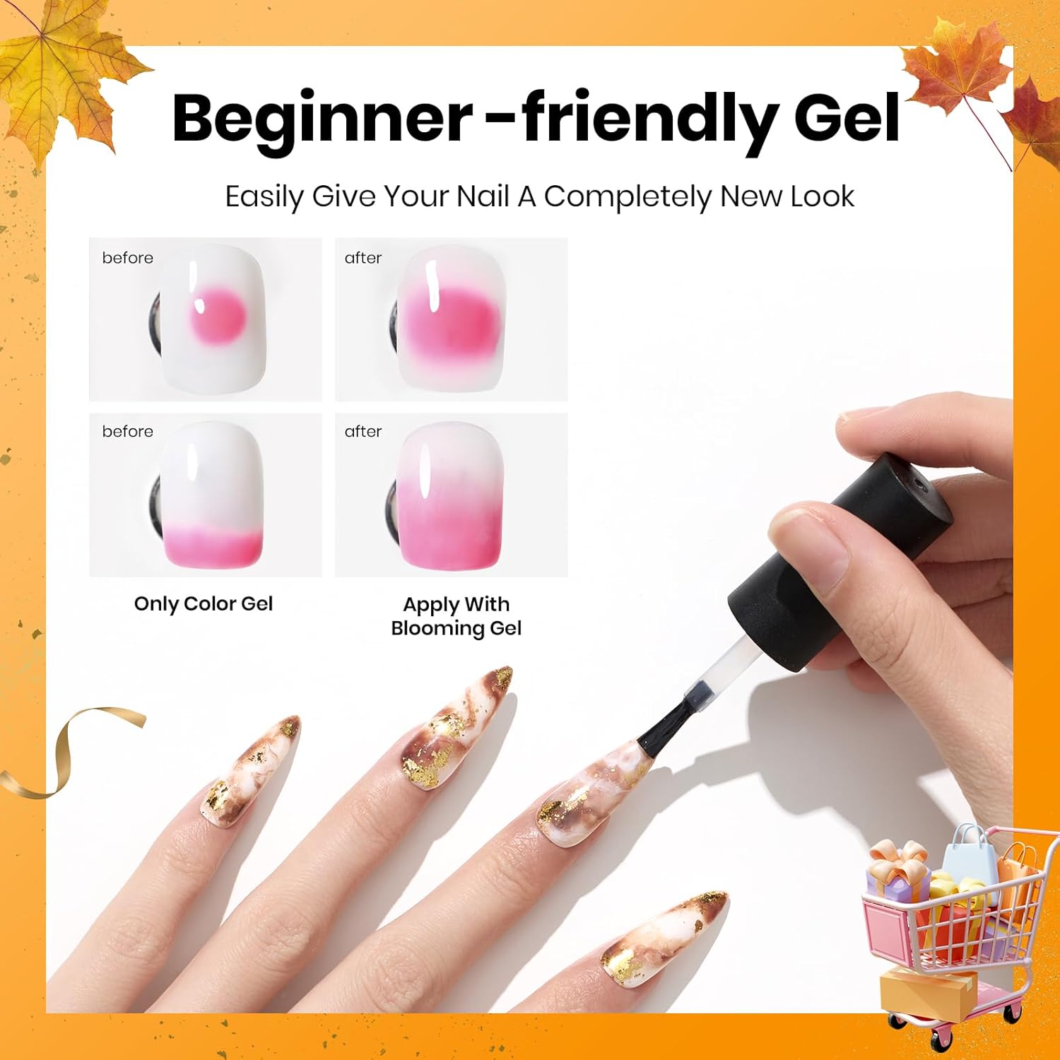 Beetles Blooming Gel 15ml Clear Uv Led Blossom Fall Halloween Nails Gel Polish for Spreading Effect Marble Natural Stone Watercolor Floral Print Soak off Diy Nail Art Design Manicure Gift for Women-BrightBean Baby