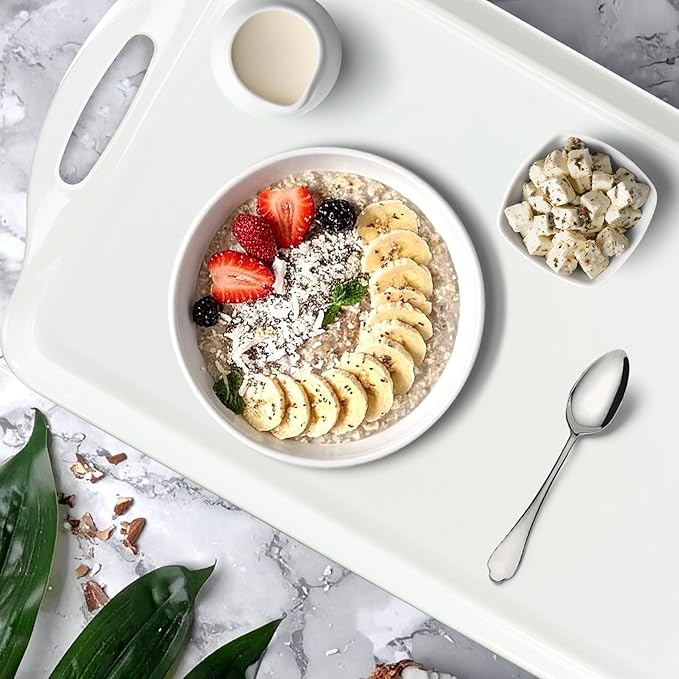 Extra Large White Serving Tray with Handles, 19''x11.6'' Melamine Platters, Rectangular Trays for Serving Food, Turkey, Cookie, Cupcakes, Desserts, Dishwasher Safe, BPA-Free, Set of 2