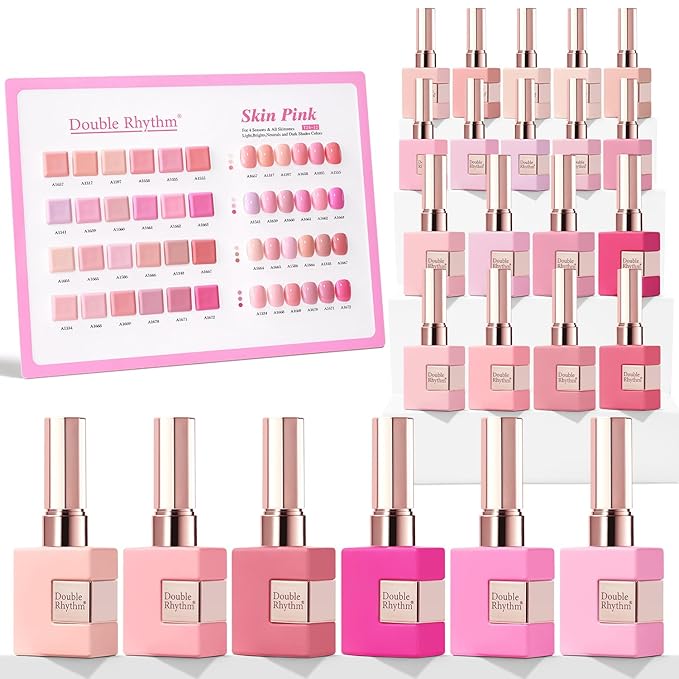 Double Rhythm 28Pcs 0.5Oz Gel Nail Polish Set Same Color Same Bottle Soak Off Gel Polish Kit Nail Art Manicure Salon DIY at Home for Women (Neutral Skin Pink Nude Collection-T24-12)-BrightBean Baby