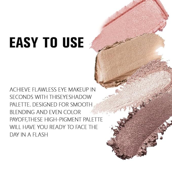 4 Colors Dark Brown Nude Pink Eye Shadow Powder Palette Makeup, Neutral Matte Shimmer Cream Quads Eyeshadow Palette for Women Highly Pigmented Waterproof, paleta de sombras de ojos, Vegan, 06-BrightBean Baby