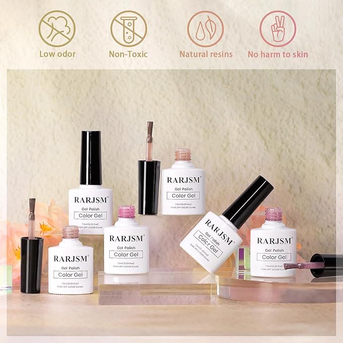 RARJSM Nude Jelly Glass Cat Eye Gel Nail Polish Set 6Pcs Champagne Gold Rose Blush Metal Pink Red Smoothie Ceramics Cateye Silver Glitter Gelpolish with Magnetic Stick UV LED Curing Require Home Salon-BrightBean Baby