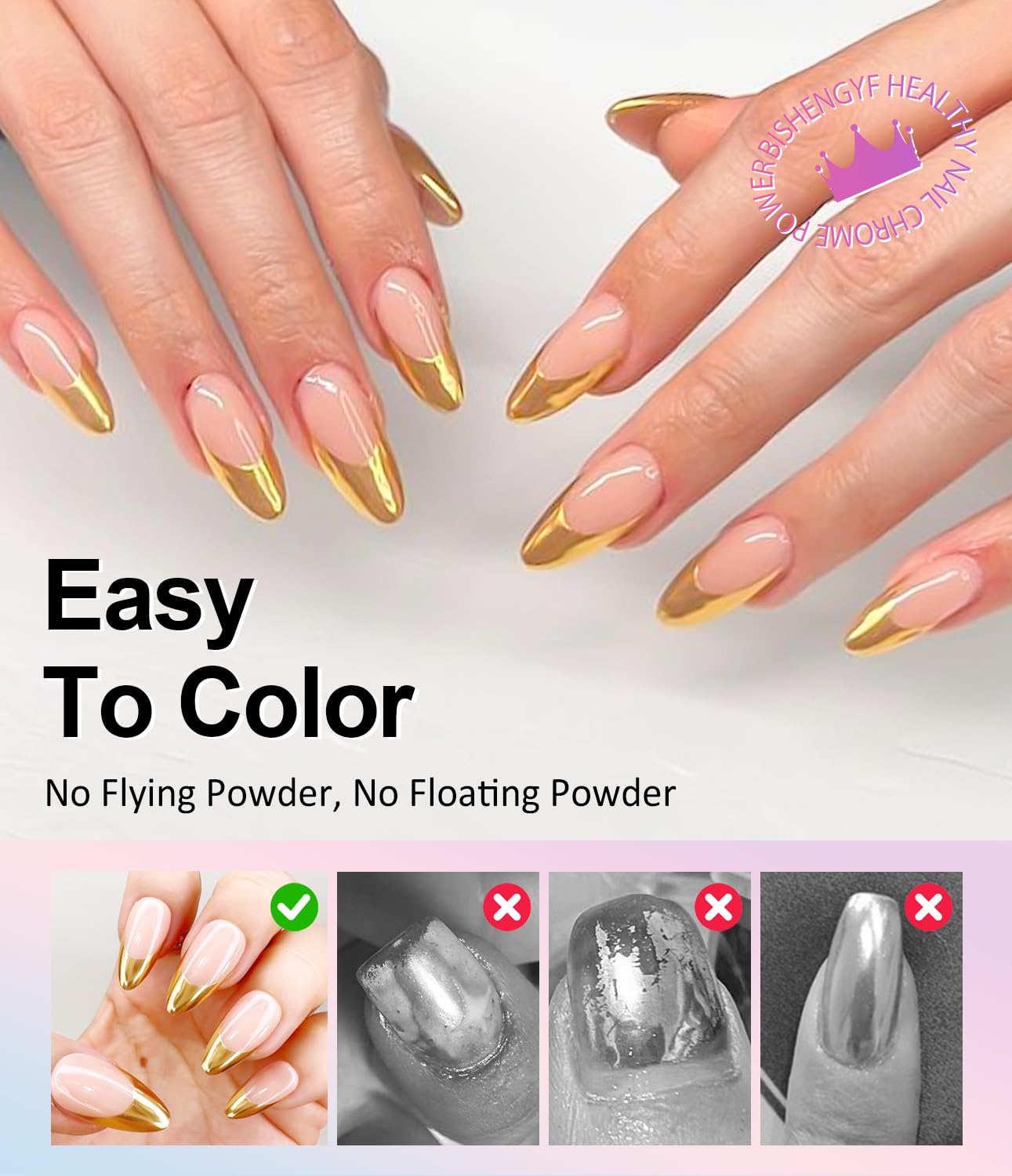 Mermaid Gold Chrome Nail Powder: 6 Colors Mirror Effec Green/Pearl Chrome Nail powder,Magic Mermaid Pink Chrome Nail Powder Pigment for Nail Art Design Home DIY（Laser/Silver）-BrightBean Baby