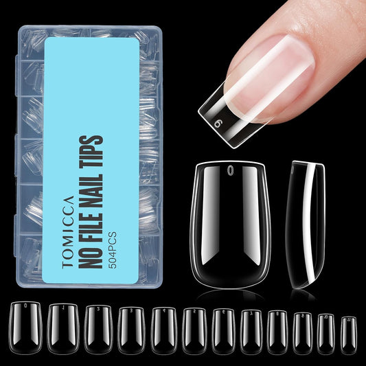 TOMICCA Short Square Nail Tips, 504Pcs Clear Press on Nails Square Full Cover Nail Tips Clear False Press on Nails, Soft Tips for Gel Nail Extension DIY Nail Salon 12 Sizes-BrightBean Baby