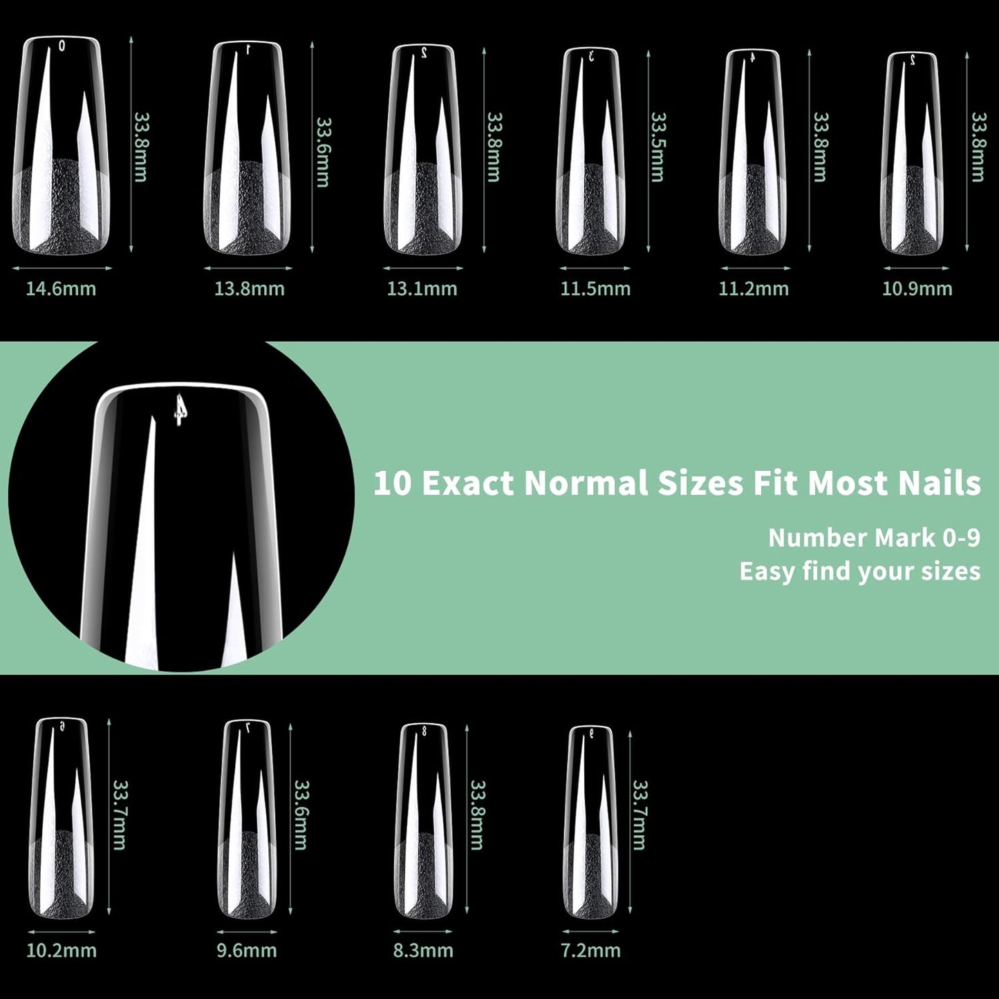 Long Square Nail Tips, 216pcs Acrylic Fake Nails Gel Nail Tips Soft, Full Cover Pre-Shaped Matte Clear Press on Nails for Extension, Diy at Home Manicure 10 Sizes-BrightBean Baby