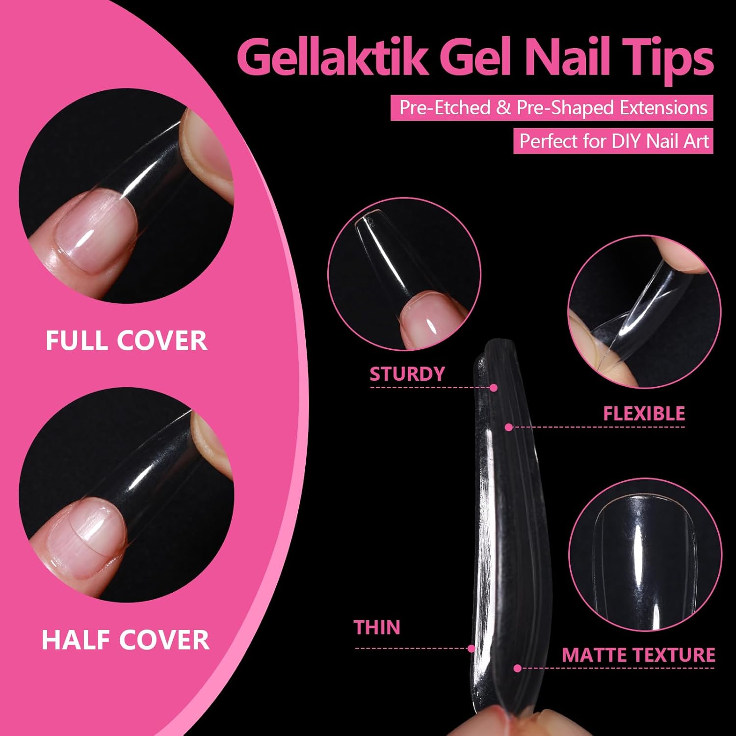 Long Coffin Nail Tips 500PCS, Clear Acrylic Full Cover Gel Press on Nail Tips for DIY Salon, 10 Sizes Pre-Shaped False Nails with Glossy Finish, Professional Manicure Kit & Easy Application-BrightBean Baby