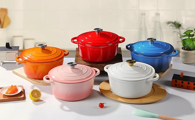 Enameled Cast Iron Dutch Oven Pot with Lid Heavy-Duty Cookware for Bread Baking, Braising, Stews, Roasting，7QT,pink