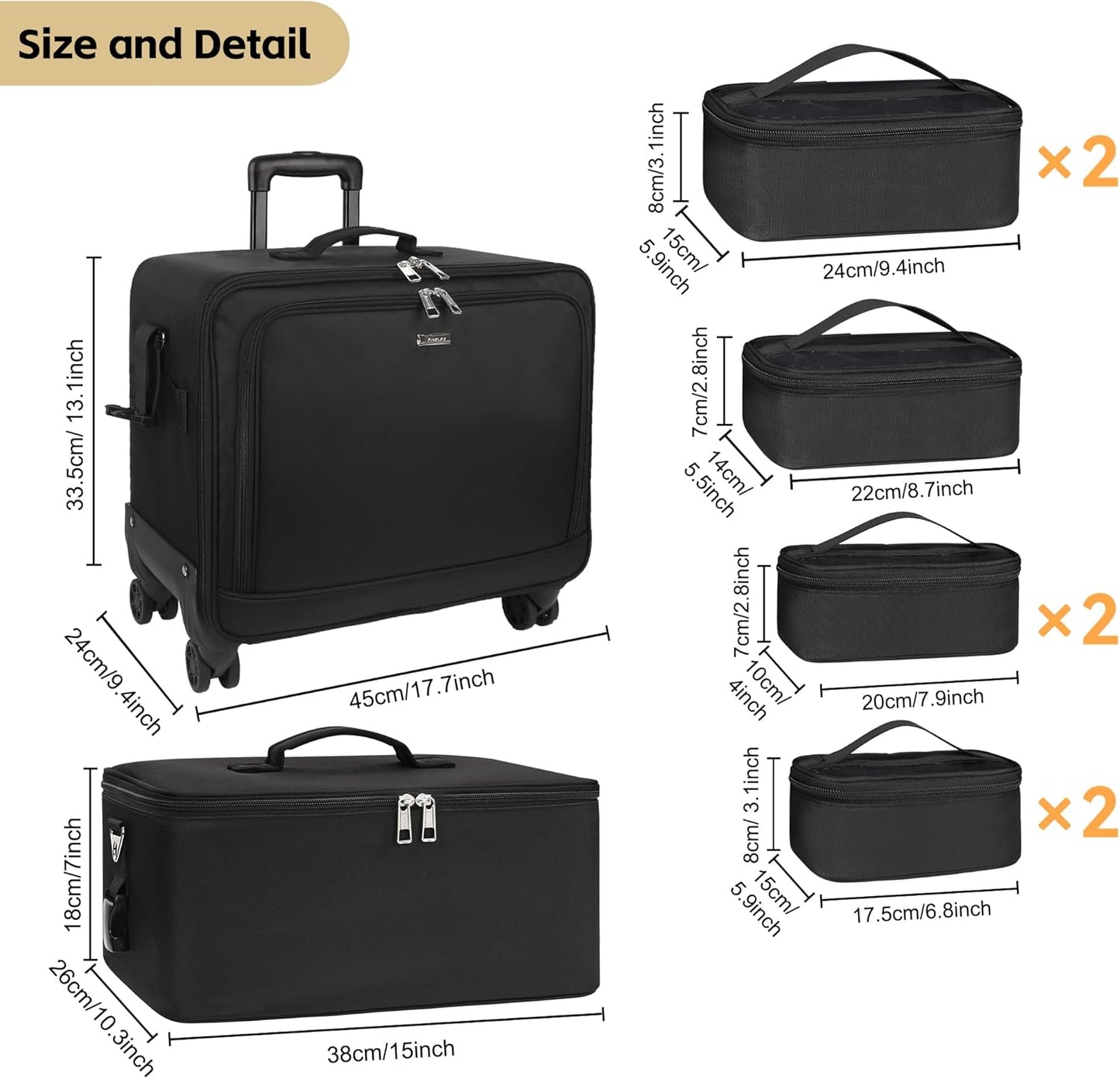 Rolling Makeup Bag Professional Makeup Artist Bags 2 in 1 Cosmetics Case Extra Large Trolley Travel Case with 360° Swivel Wheels and Adjustable Dividers-BrightBean Baby