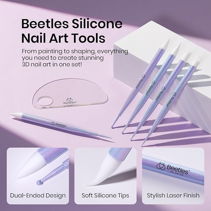 Beetles 5PCS Nail Art Dotting Tools Nail Art Sculpture Pen, Dual-Head Resin Nail Art Tools, Carving Drawing Tool, Silicone Brushes Set Pottery Clay Sculpting Tools Modeling Painting Tool DIY Art-BrightBean Baby