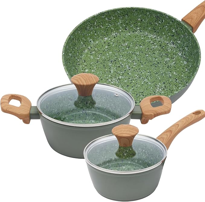 Jovire 3-Piece Nonstick Cookware Set with Lids - Green