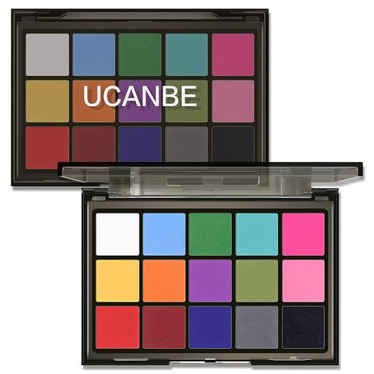 UCANBE Halloween Makeup Palette, 15 Colors Matte Black White Red Blue Green Purple Pink Eye Shadow, High Pigmented Blendable Bright & Dark Shade Pallet for Cosplay SFX Costume Stage Parties-BrightBean Baby