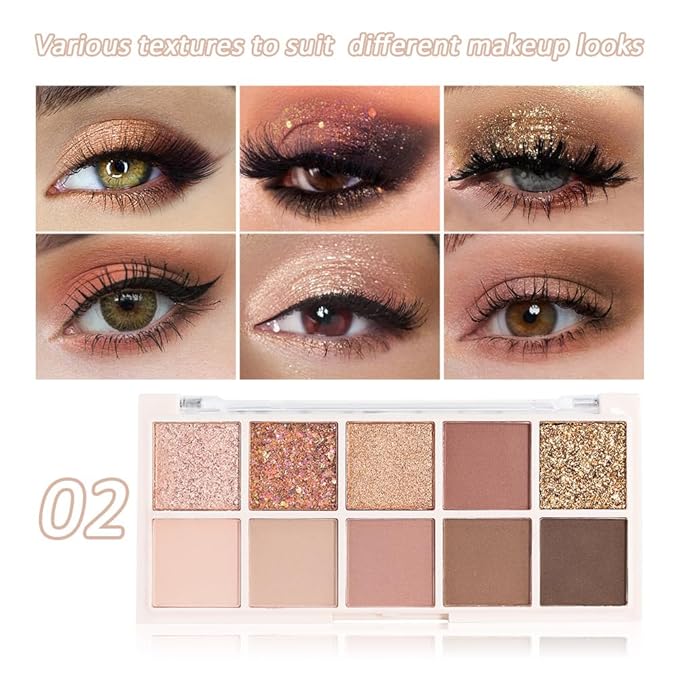 Ten Color Matte Shimmer Eyeshadow Makeup Palette,Orange Smoky Red Dark Golden & Nude Brown Pink Dark Brown 10 Color Series Powder Eye Shadow,Daily Makeup Eyeshadow,Easy to Carry,Vegan&Cruelty-Free 02#-BrightBean Baby