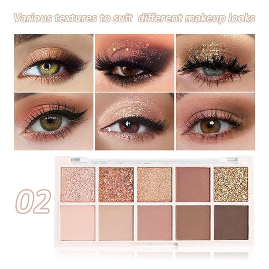 Ten Color Matte Shimmer Eyeshadow Makeup Palette,Orange Smoky Red Dark Golden & Nude Brown Pink Dark Brown 10 Color Series Powder Eye Shadow,Daily Makeup Eyeshadow,Easy to Carry,Vegan&Cruelty-Free 02#-BrightBean Baby