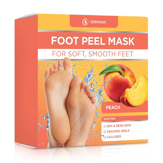 DERMORA Foot Peel Mask | Skin Exfoliating Foot Masks | Dry, Cracked Feet, Callus, Dead Skin Remover | Baby Soft Feet | Peach Scent | Pack of 2 | Regular-BrightBean Baby