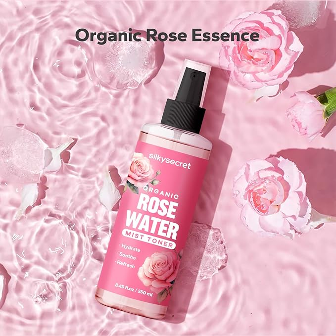 Organic Rose Water Spray (8.45 Fl Oz), Rosewater Spray for Face & Hair, Rose Water for Skin Care-BrightBean Baby