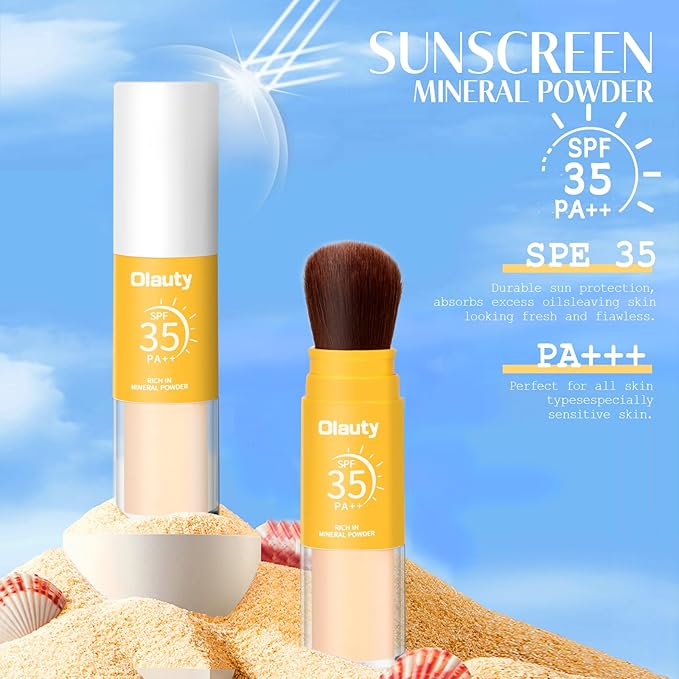 Mineral Sunscreen Setting Powder, Mineral Brush Setting Face Powder Makeup SPF 35 PA Oil Control Natural Matte Finish, Lightweight Breathable Concealer Brush Powder (Medium, 8g)-BrightBean Baby