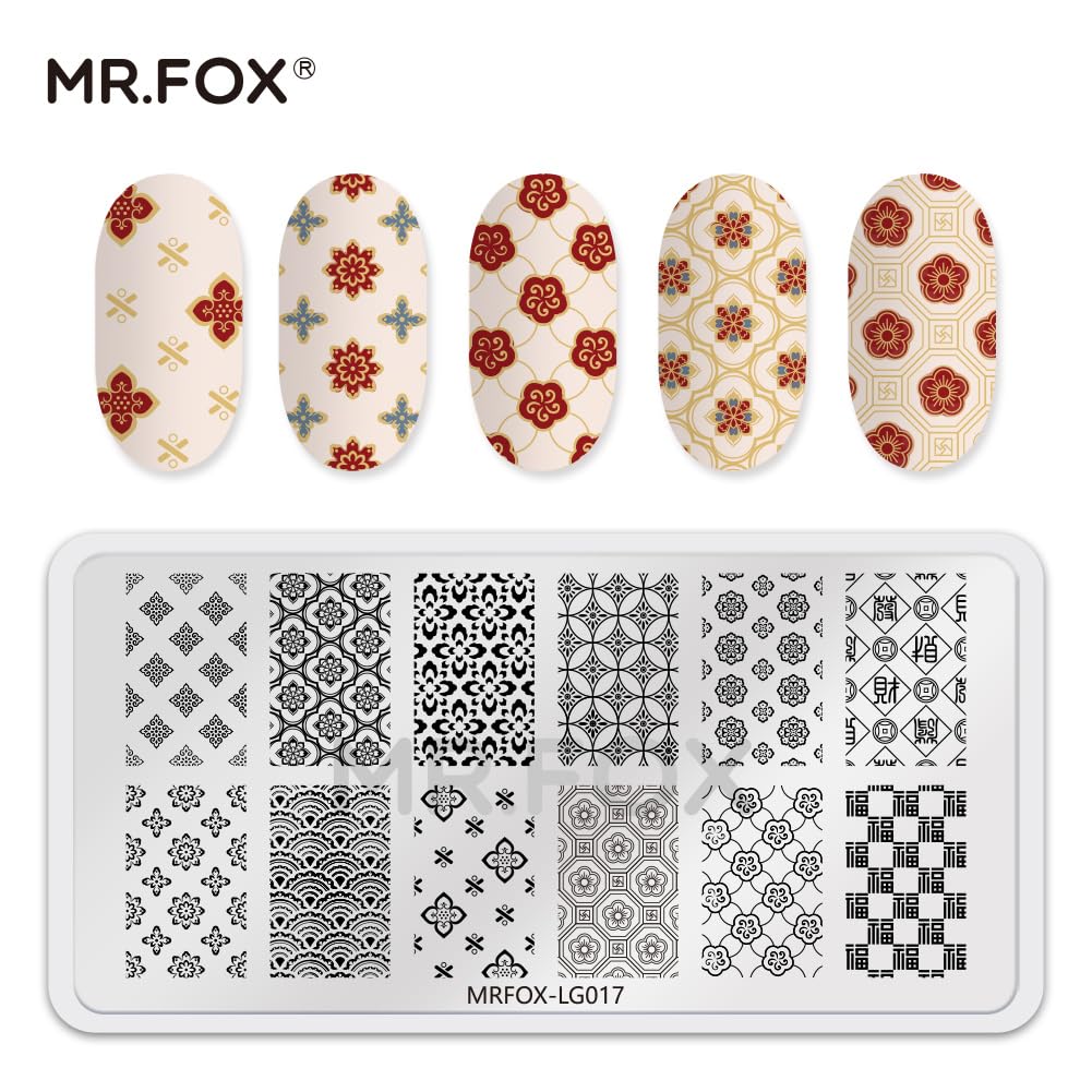 6 Pcs Nail Plates Stamping Set Dragon Patterned Chinese Traditional Decoration Style Nail Art DIY Stamping Template-BrightBean Baby