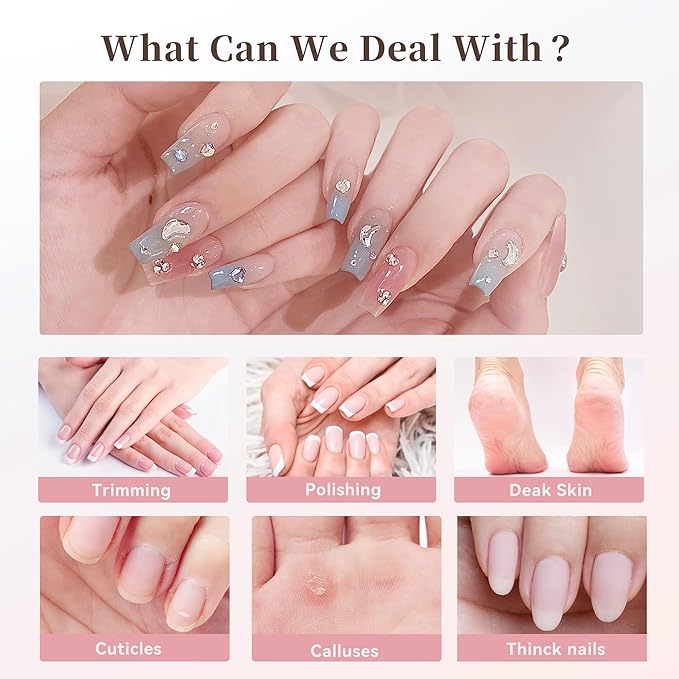 Electric Nail Drill, 8-in-1 Cordless Electric Nail File with LED Light, 5 Speeds Rechargeable Manicure and Pedicure Kit Hand Foot Care Tool for Nail Grinder Trim Polish for Women Baby-BrightBean Baby