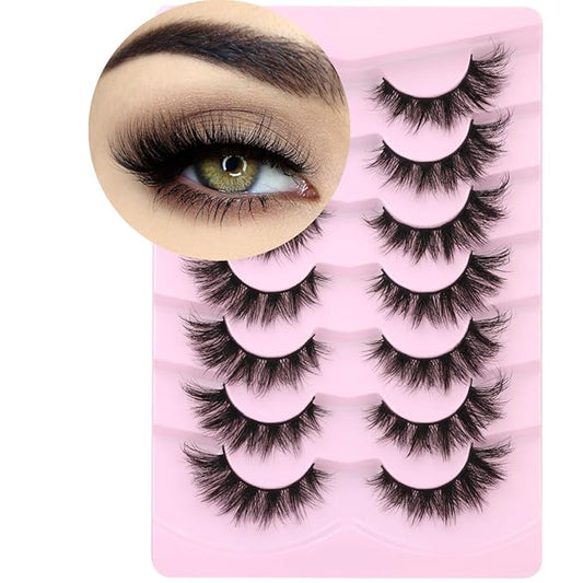 Mink Lashes False Eyelashes Wispy 3D Volume Cat Eye Faux Mink Eyelashes Natural Look 18mm Strip Eyelashes Pack 7 Pairs by Kiromiro-BrightBean Baby