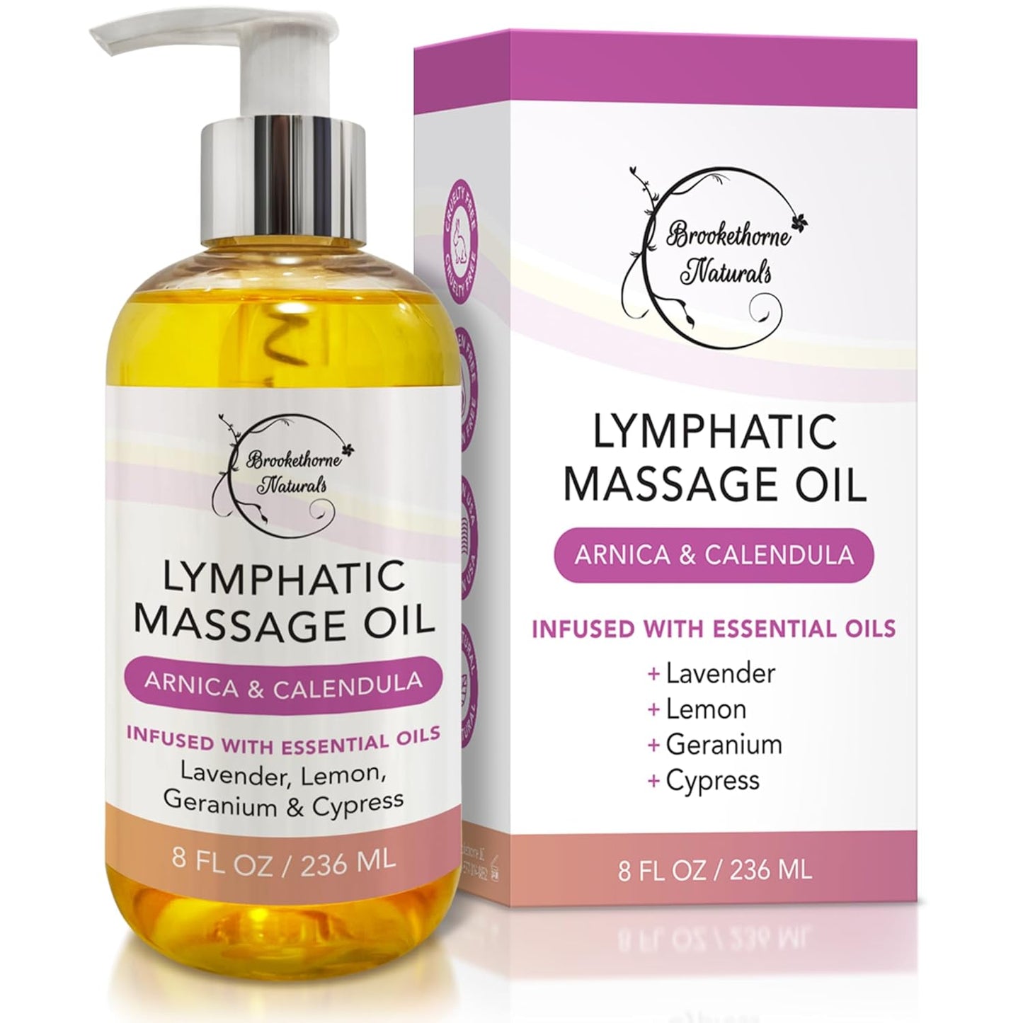 Lymphatic Massage Oil for Massage Therapy & Natural Lymphatic Drainage | Premium Quality with Arnica & Lavender Oil | for Post Surgery Recovery & Detox | 8oz by Brookethorne Naturals-BrightBean Baby