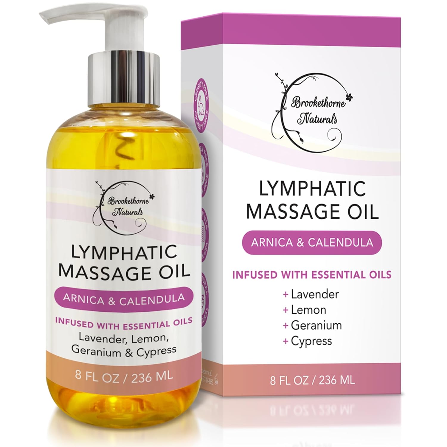 Lymphatic Massage Oil for Massage Therapy & Natural Lymphatic Drainage | Premium Quality with Arnica & Lavender Oil | for Post Surgery Recovery & Detox | 8oz by Brookethorne Naturals-BrightBean Baby