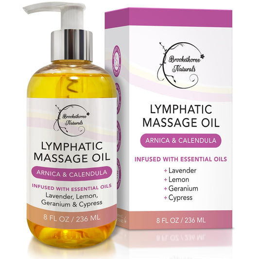 Lymphatic Massage Oil for Massage Therapy & Natural Lymphatic Drainage | Premium Quality with Arnica & Lavender Oil | for Post Surgery Recovery & Detox | 8oz by Brookethorne Naturals-BrightBean Baby