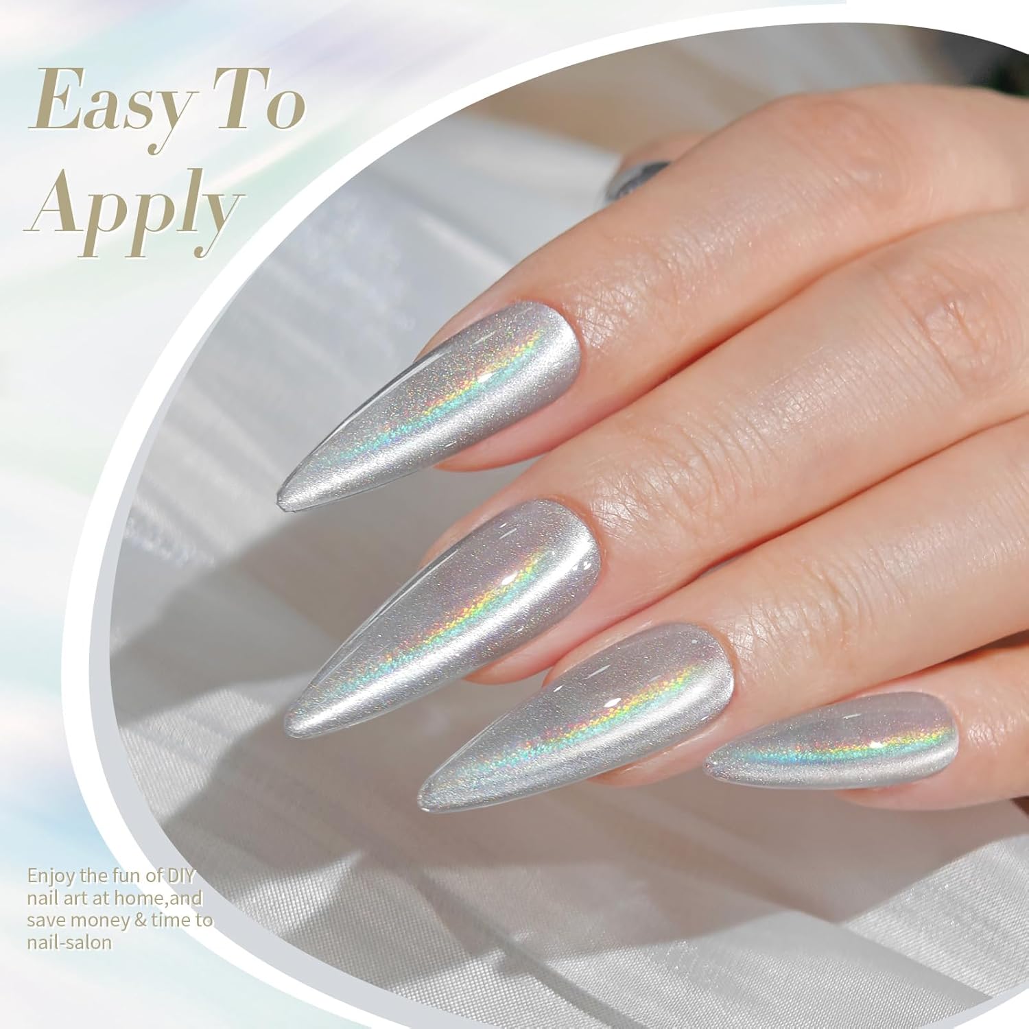 Born Pretty White Glitter Cat Magnetic Eye Gel Nail Polish, Holographic Glitter Iridescent Gel Nail Polish Soak Off Led Gel Nail Polish Nail Art Gel Manicure Salon DIY Gifts 15ML-BrightBean Baby