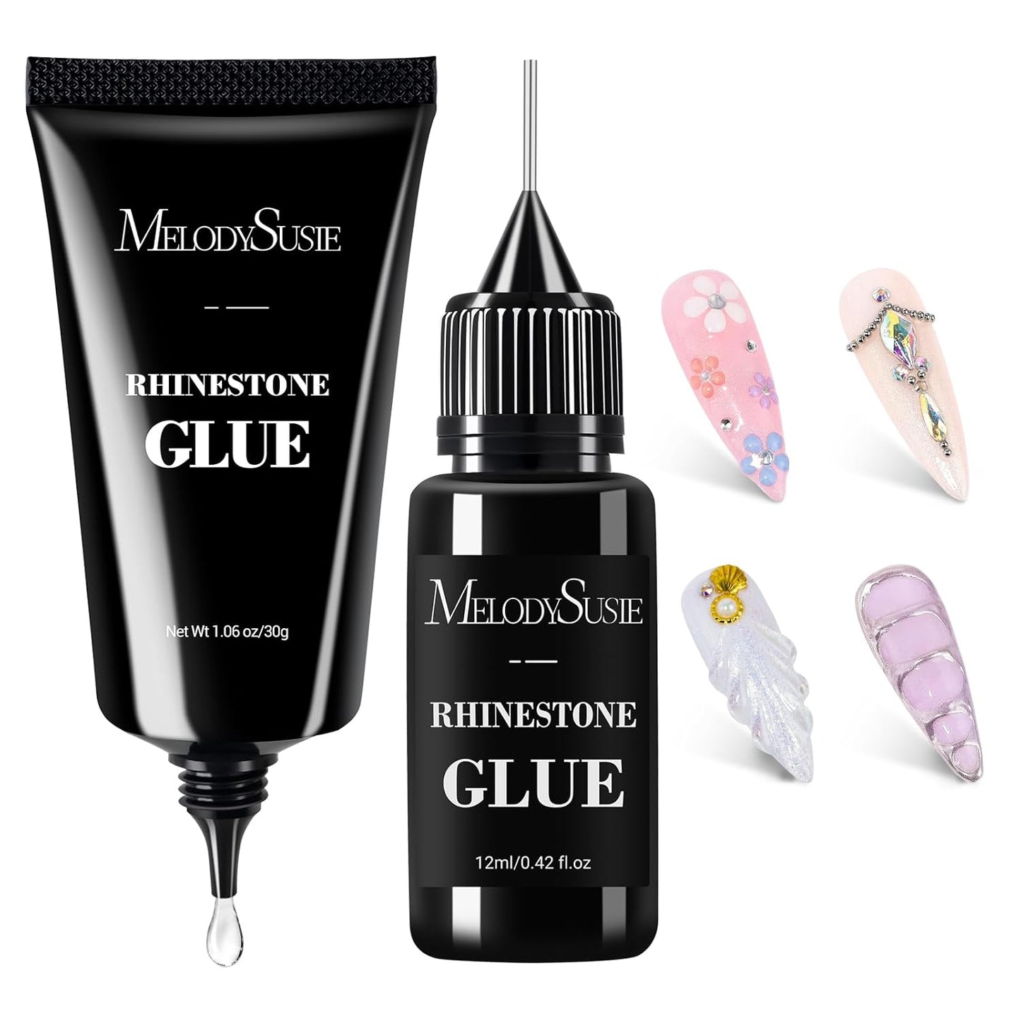 MelodySusie Nail Rhinestone Glue Set, 3D Gel Nail Art Design Strong Adhesive Nail Gem Glue for Nail Charms Gems Jewelry Decoration DIY Manicured at Home Cured Need Beauty Gifts for Women-BrightBean Baby