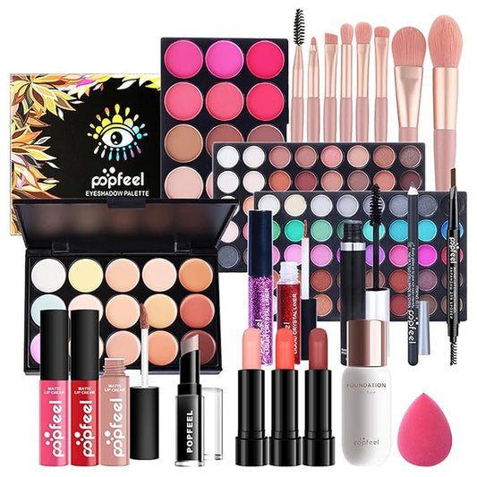 All-in-One Makeup Gift Set Travel Makeup Kit Complete Starter Makeup Bundle Lipgloss Lipstick Concealer Blushes Powder Eyeshadow Palette Cosmetic Palette for Teen Girls & Adults #18-BrightBean Baby