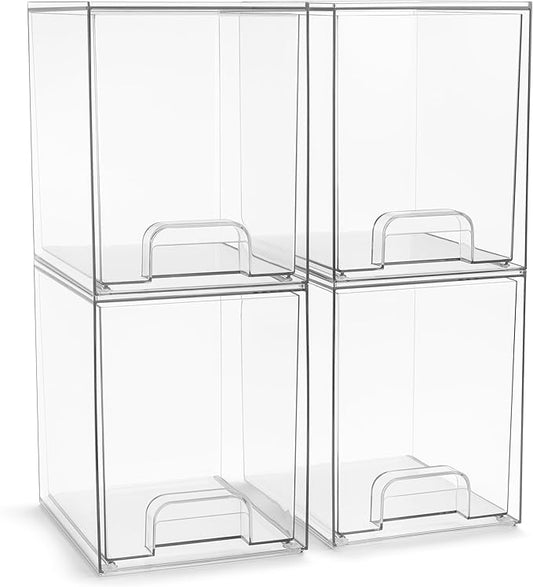 Sorbus Acrylic Storage Containers - 4 Pack, Stackable Storage Bins Set for Bathroom Organization - Clear Acrylic Drawer Organizers - Makeup Case Pull-Out Drawers (7.6’’ Tall)-BrightBean Baby
