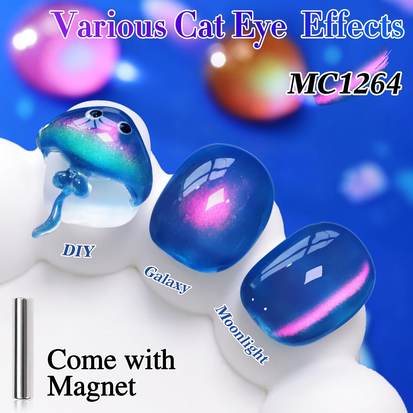 Double Rhythm Jelly Glass Cat Eye Gel Polish with Magnet 15ML Holographic Glitter Shimmer Translucent Sheer Color Magnetic Nail Polish Salon DIY at Home (Navy Blue-MC1264)-BrightBean Baby