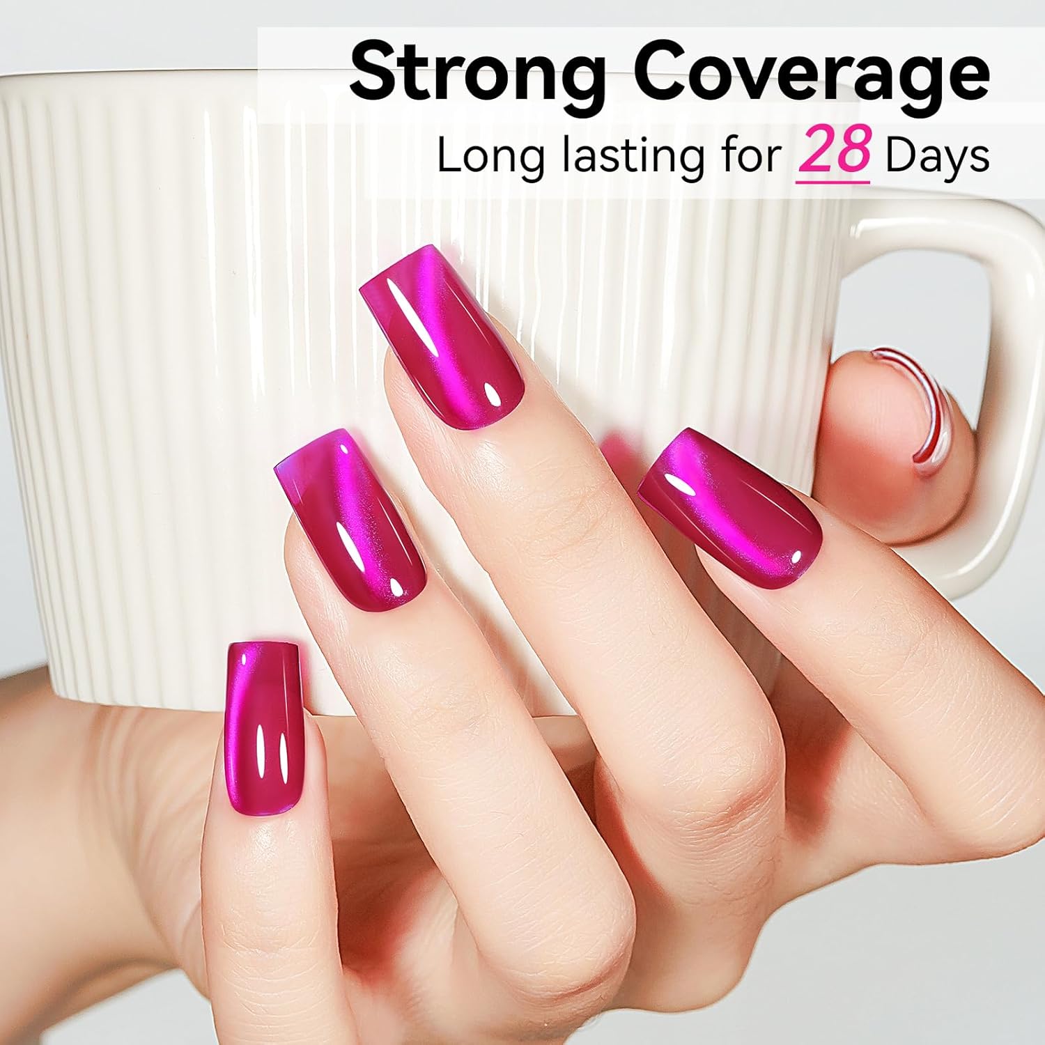 Cat Eye Gel Nail Polish, Jelly Hot Pink Manetic Nail Polish Glitter Holographic with Magnet, Glass Reflective Translucent UV Gel Manicure Salon DIY At Home-BrightBean Baby