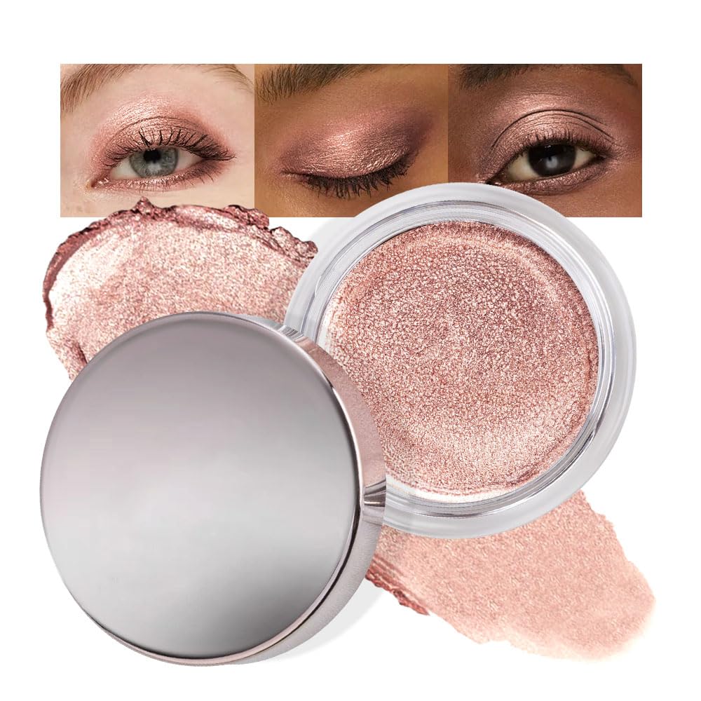 Glitter Shimmer Metallic Cream Eyeshadow Palette Makeup, Rose Gold Natural Single Mini Instant Holographic Eyeshadow For Women, Sombras Crema Para Ojos, Talc, Paraben & Cruelty Free-BrightBean Baby
